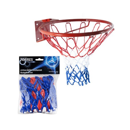 Купить Сетка баскетбольная Torres, нить 4 мм, бело-сине-красная в Беломорске 